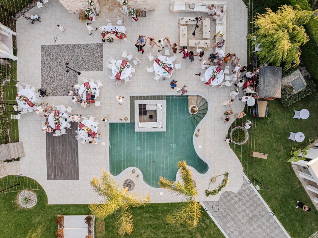aerial photo of wedding venue in Greece