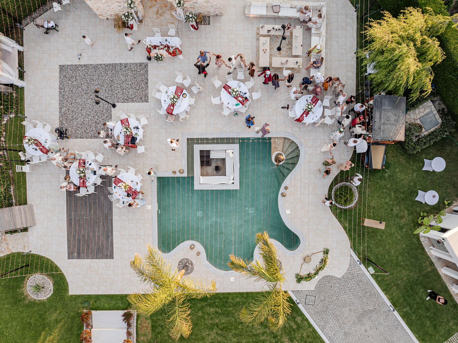 aerial photo of wedding venue in Greece