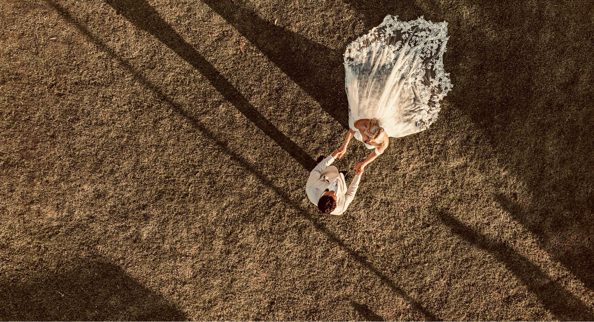 Bride and groom taken from above
